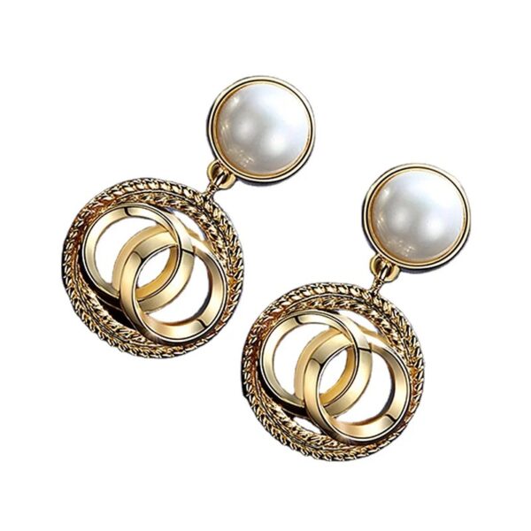 pearl stud with circular drop earring  european style earrings for women - Image 4