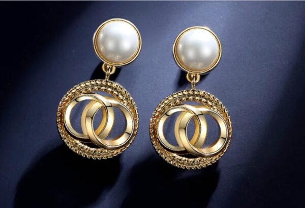 pearl stud with circular drop earring  european style earrings for women - Image 7