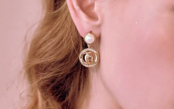 pearl stud with circular drop earring  european style earrings for women - Image 6
