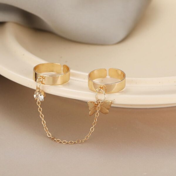 2 finger gold butterfly rings | trendy butterfly pair rings set | gold plated stainless steel | adjustable size - Image 2