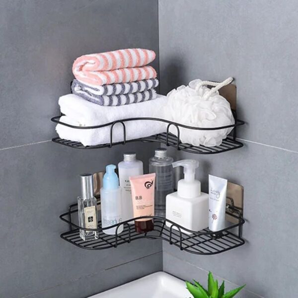 metal corner rack for bathroom & kitchen | bathroom metal shelf organizer | storage rack corner frame shampoo storage holder | wall mount bathroom accessories (without hook)