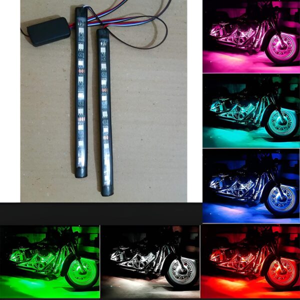 2pcs rgb 17cm silicon flexible 9-led strip drl daytime multicolor light | smd led fancy light (rgb) for car bumper and bikes