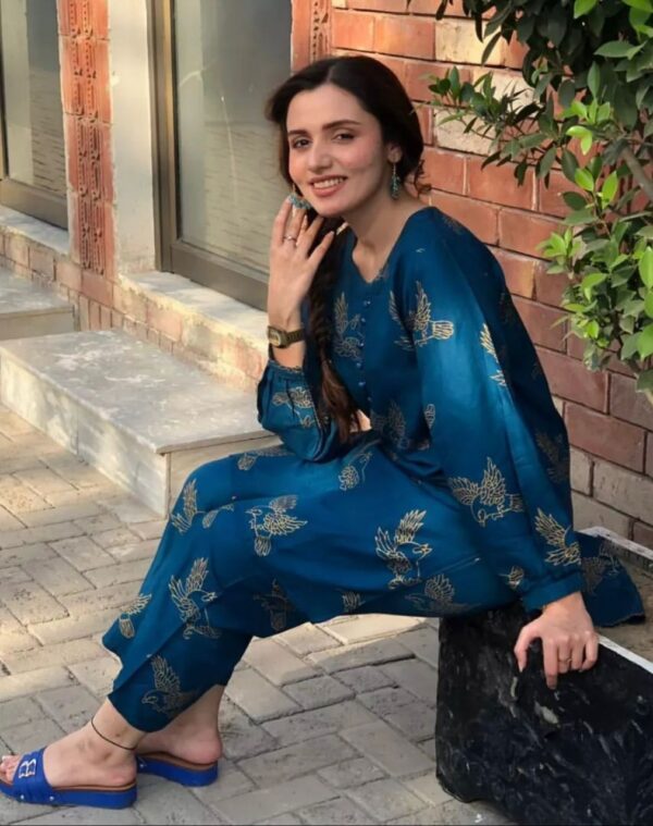 2 pcs   sparrow print stitched suit linen casual wear for women