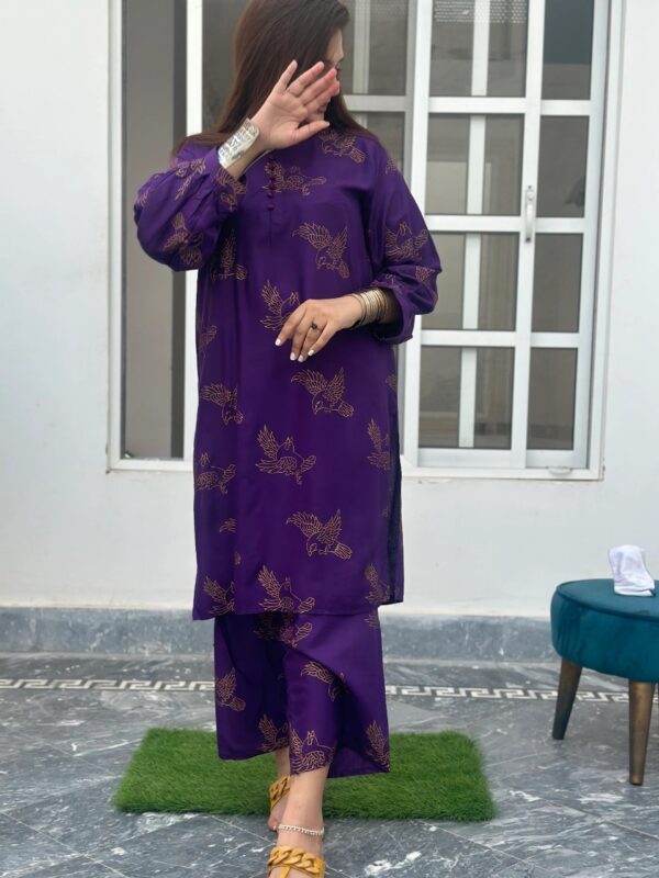 2 pcs   sparrow print stitched suit linen casual wear for women - Image 7