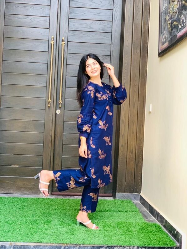 2 pcs   sparrow print stitched suit linen casual wear for women - Image 10