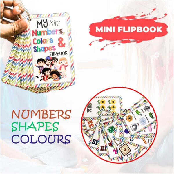 my mini numbers, colors & shapes learning flipbook 27pcs | numbers, shapes & colours early learning educational chart for kids | perfect for homeschooling, kindergarten and nursery students