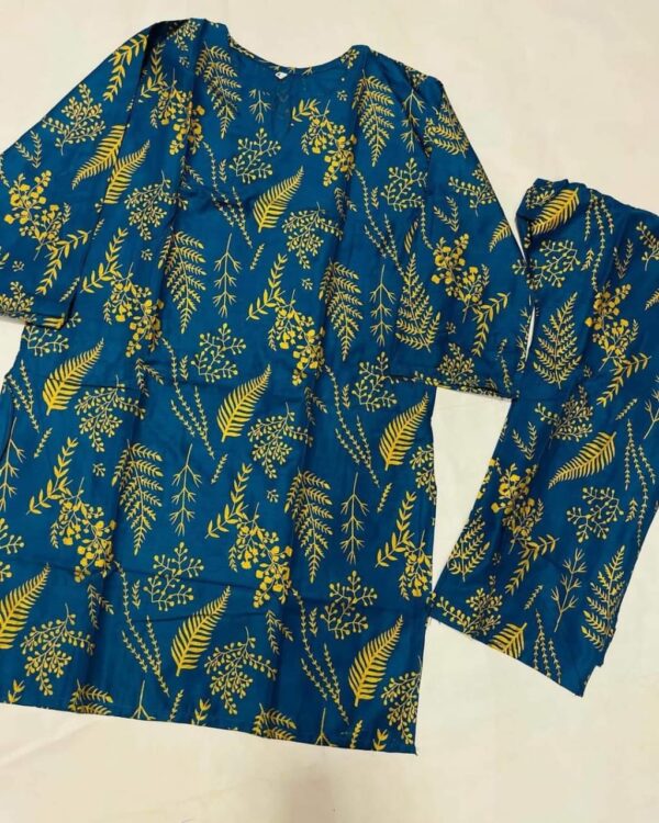 2 pcs women’s stitched petal print  linen  casual wear for women - Image 12
