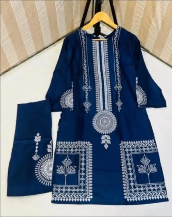 2 pcs women’s stitched saphire print  linen  casual wear for women - Image 3