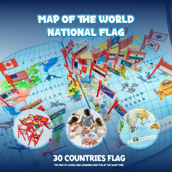 wooden world map with 30 (thirty) countries flags | world map puzzle with flags and capitals -kids wooden foldable national flags board learn geography, world map, countries, capitals, language for kids, toddlers and adults - Image 3