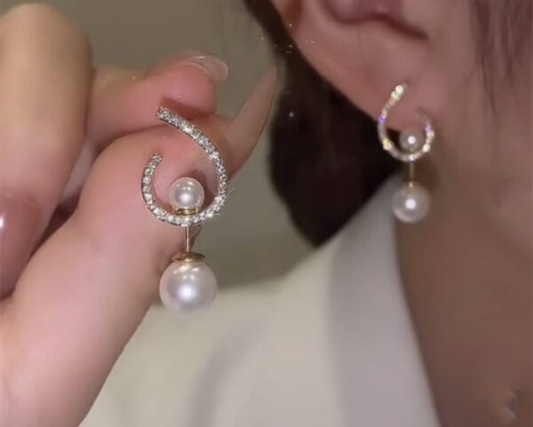 elegant zircon pearl stone earrings material alloy  for girls - Image 2