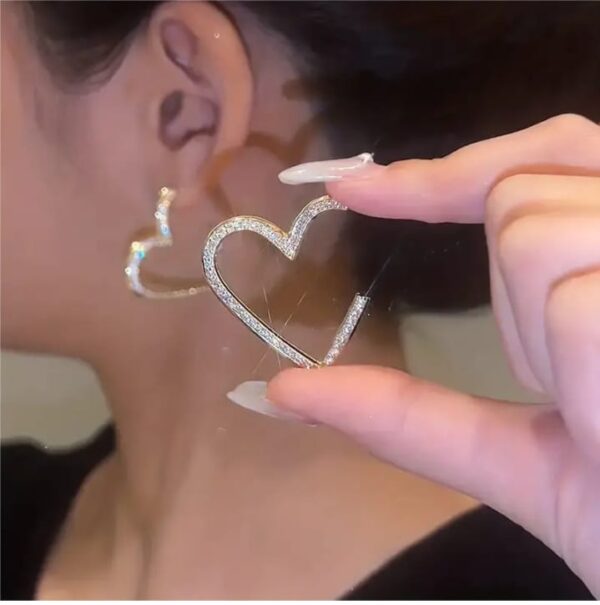 golden heart shape elegant zircon earrings  material alloy for girls - Image 4