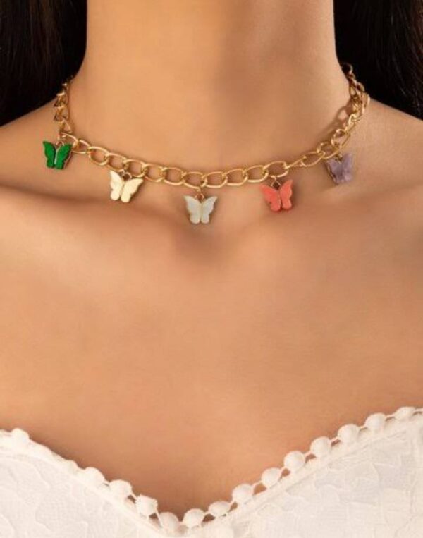 elegant multi color butterfly chain material alloy /beautiful chain necklace with butterfly charms (random colors) - Image 5