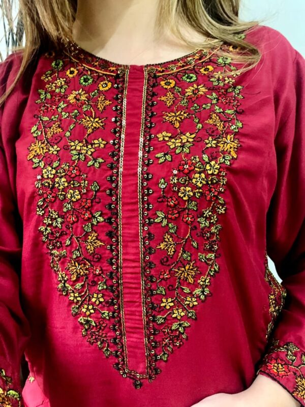 2 pcs stitched suit  pocket sequence embroidery - Image 2