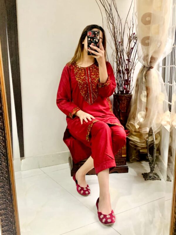 2 pcs stitched suit  pocket sequence embroidery - Image 3
