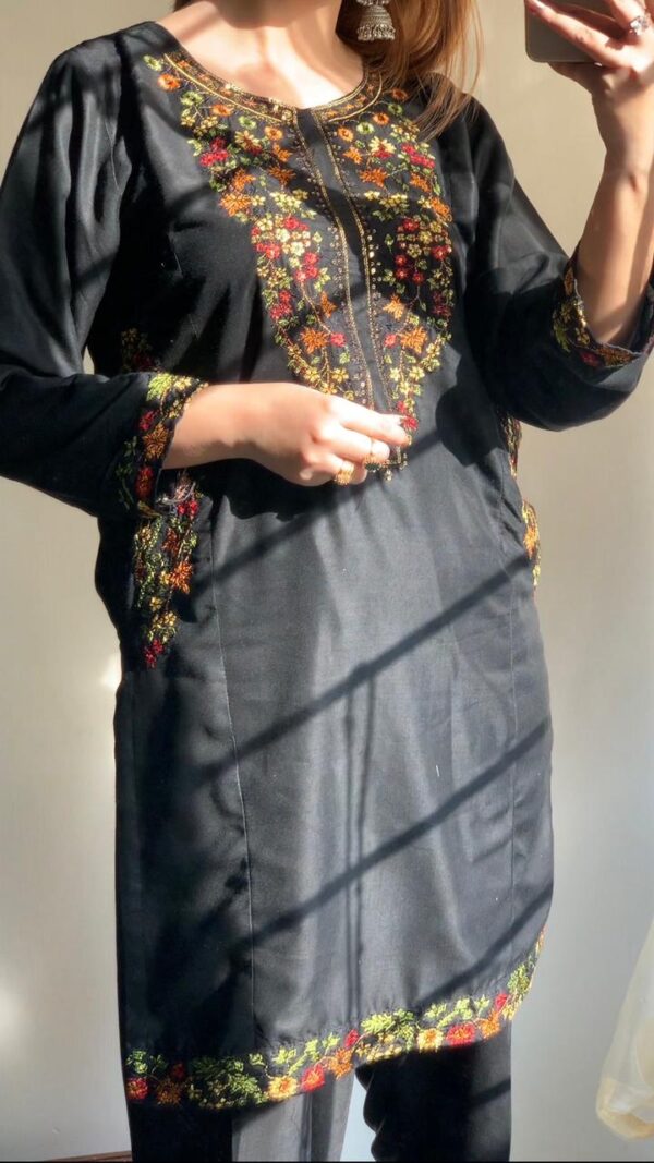 2 pcs stitched suit  pocket sequence embroidery - Image 7