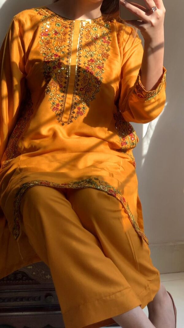 2 pcs stitched suit  pocket sequence embroidery - Image 8