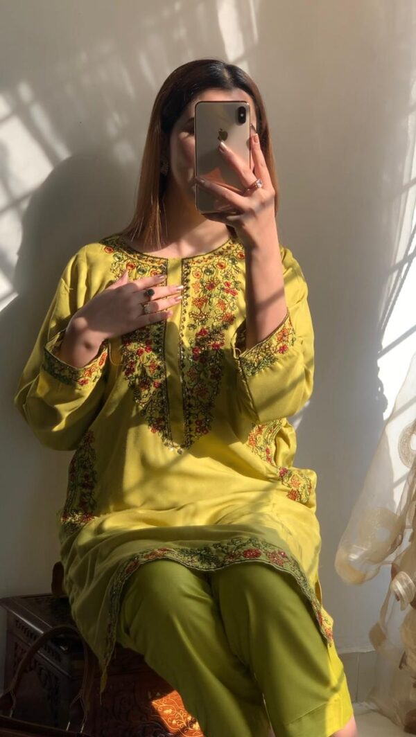 2 pcs stitched suit  pocket sequence embroidery - Image 11