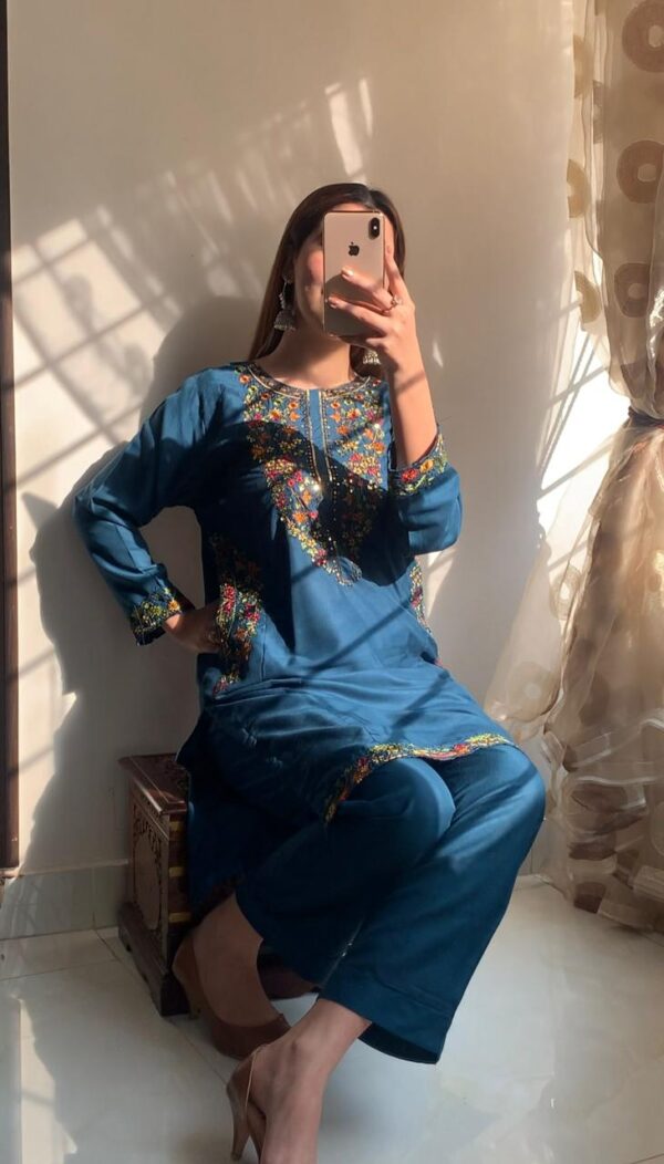 2 pcs stitched suit  pocket sequence embroidery - Image 14