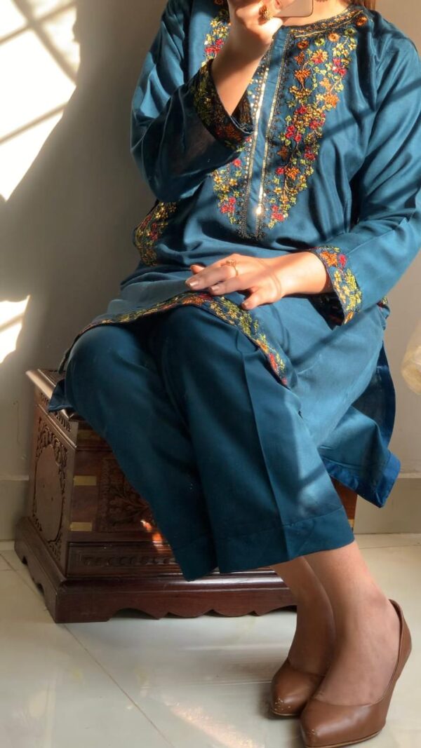 2 pcs stitched suit  pocket sequence embroidery - Image 15
