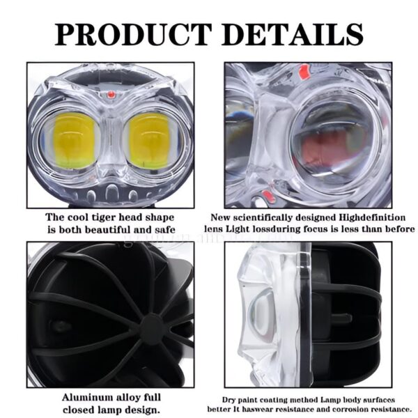 pack of 1 owl fog light for bikes metal body  - 8 working modes led motorcycle fog headlights with multicolor drl, universal fitment, and auxiliary spotlights - Image 8