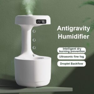 smooth sailing antigravity humidifier | ultra-quiet room humidifier, anti gravity usb mini humidifier, water drop light effects, led clock for office (random color )