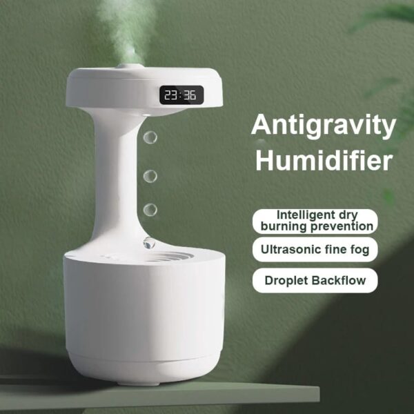 smooth sailing antigravity humidifier | ultra-quiet room humidifier, anti gravity usb mini humidifier, water drop light effects, led clock for office (random color )