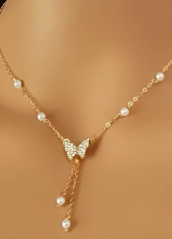 gold butterfly pearl choker necklace for women girls butterfly pendent necklace pearl tassels necklace jewelry gifts