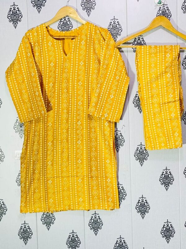 chunri print 2pc dress stuff: linen  print for girls - Image 3