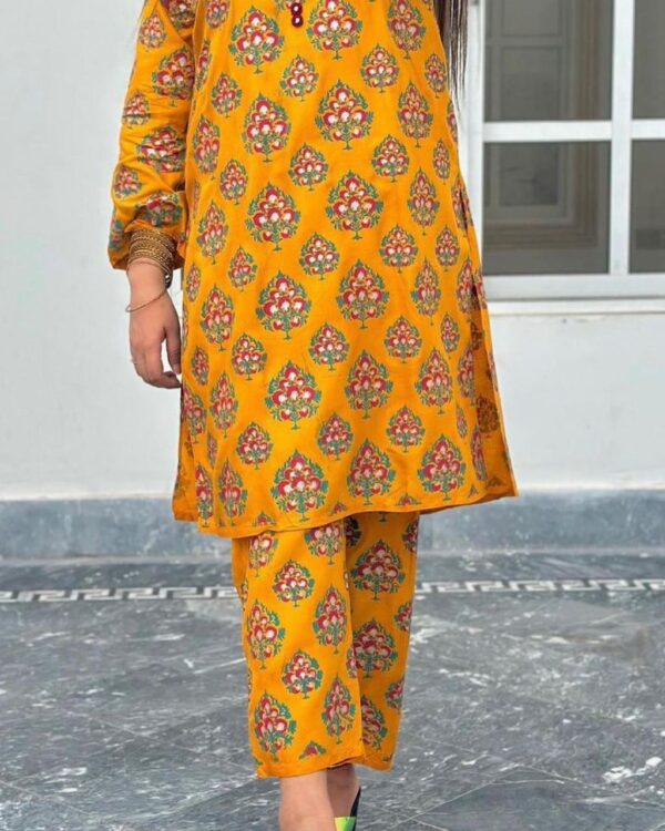 leaf print 2pc dress stuff: linen  print for girls - Image 5