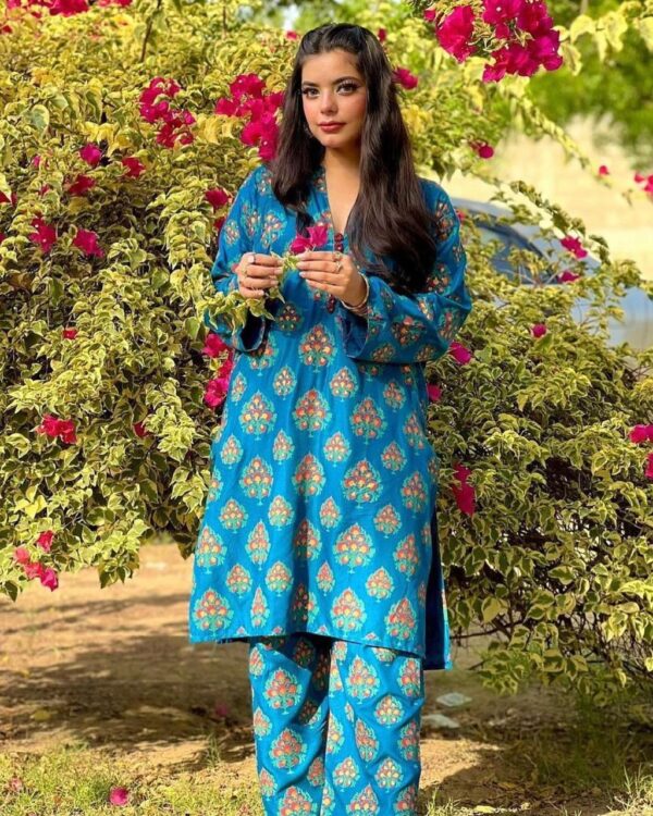 leaf print 2pc dress stuff: linen  print for girls - Image 7