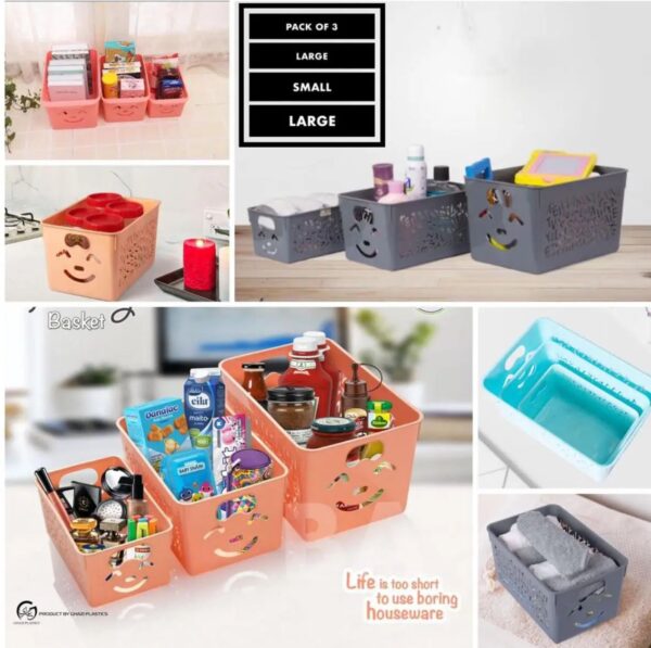smile basket without cap pack off 3 | storage organizer basket |  multipurpose baskets for kitchen, home, office & bathroom (random color) - Image 3