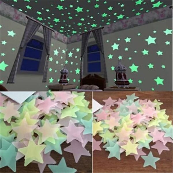 pack of 100 -  multicolor 3d glowing star night dark room decor