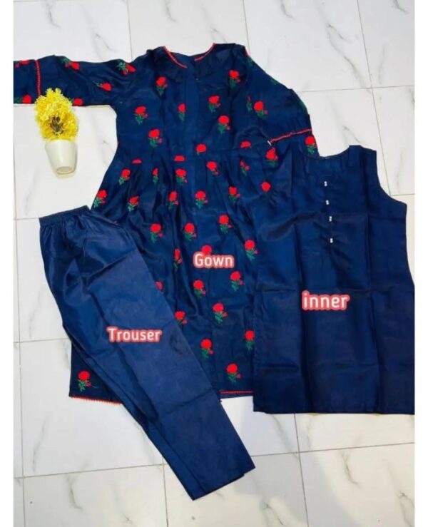 3pc embroidered gown  kataan silk for girls - Image 6