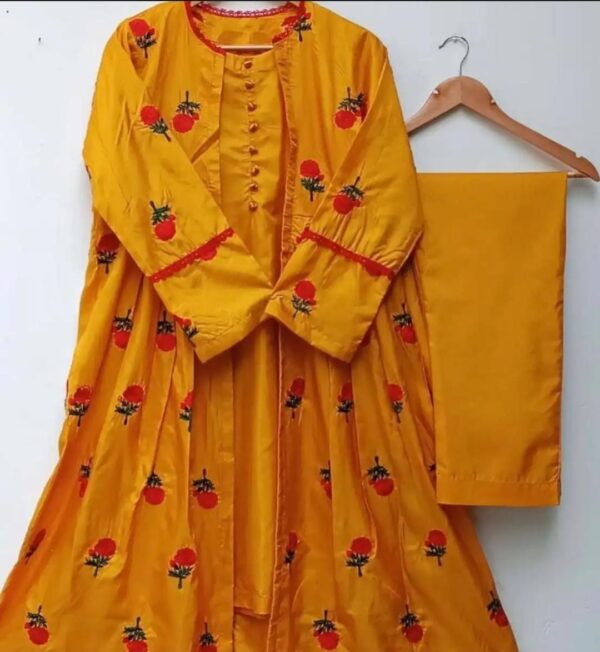 3pc embroidered gown  kataan silk for girls - Image 8