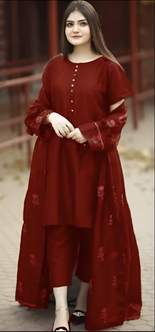 3pc embroidered gown  kataan silk for girls - Image 4
