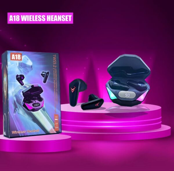 tws a18 gaming headset earbuds bluetooth for iphone samsung android wireless earphones for men and women | led-light game stereo earbuds