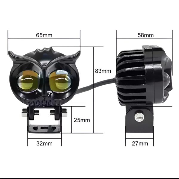 owl shape fog yellow-white & flash light low & high beam owl plastic body spot light for all cars and bikes 9v-60v 40w - Image 4