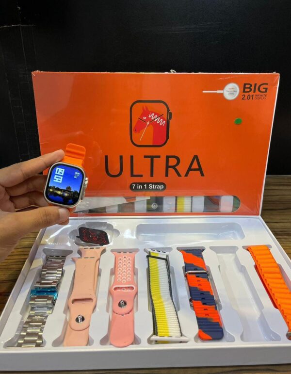 waterproof 7-in-1 ultra smart watch 2.01 with 2.1-inch full hd screen with series 8 wireless charging and 7 straps(random colors) - Image 2
