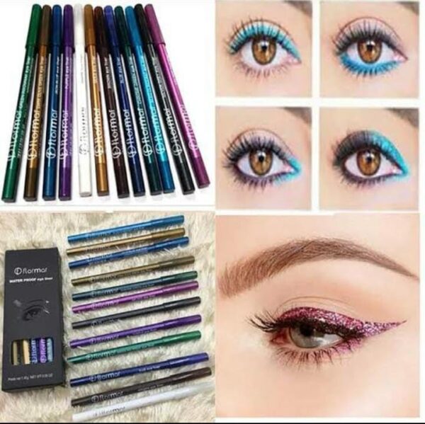 flormor pencil pack of 12 | flormal eye liner pencil 12 pencils pack | water proof eyeliner (random color shades)