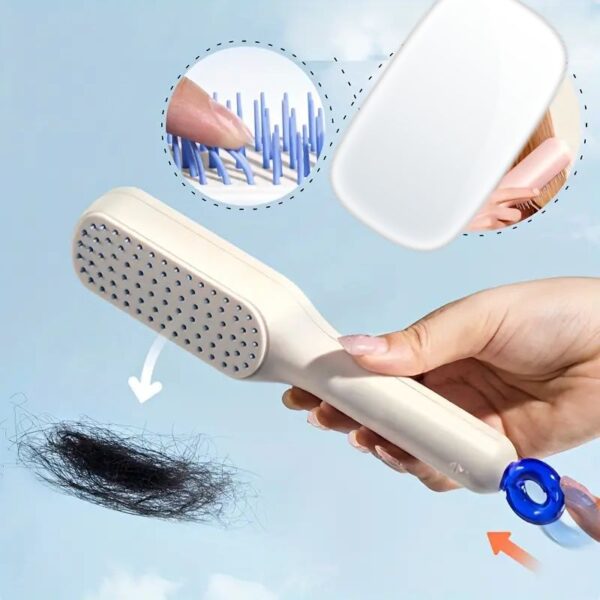 self cleaning hair brush, one-click cleaning telescopic hair comb - without box (random color) - Image 3