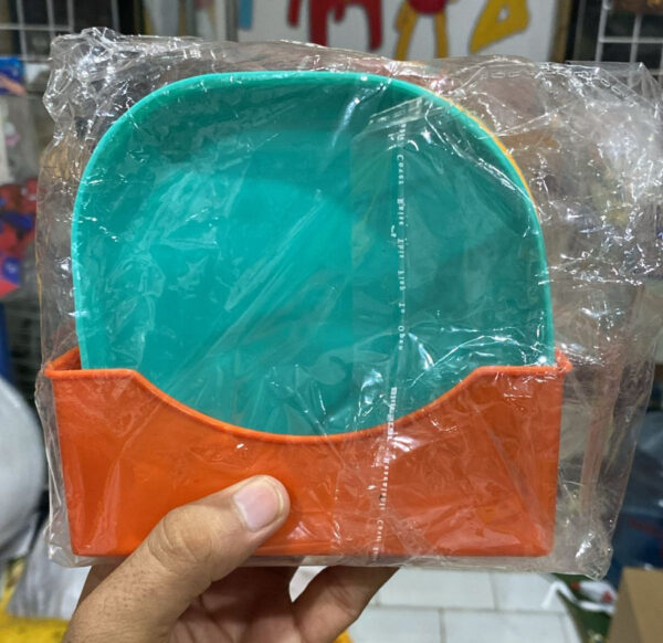 plate set pack of 10 | plastic spit bone dish plates plates set with holder (random colours) - Image 2