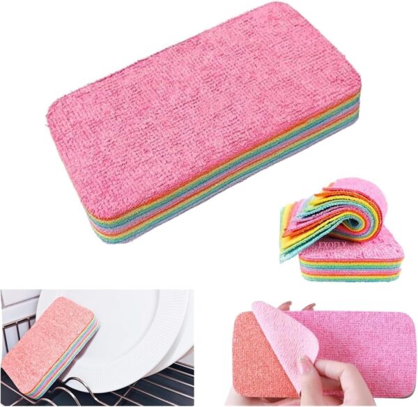 multi layer tearable rainbow rag, reusable dual sided dish sponge, rainbow scrub sponge, multi-purpose cleaning rag for cars, glass, furniture (random color)