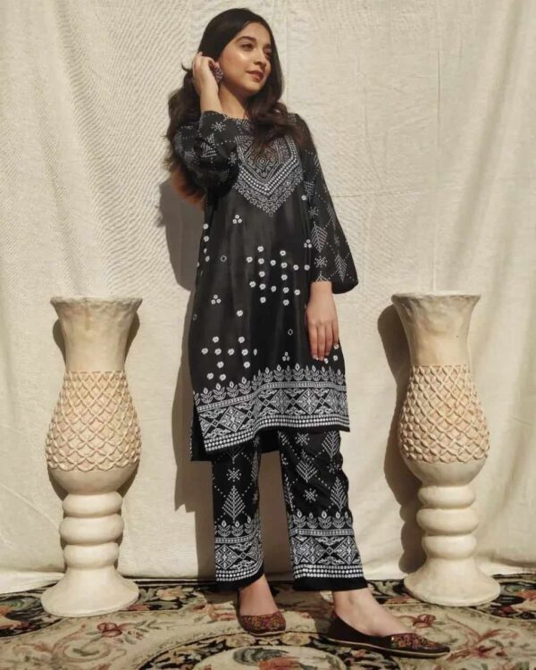 summer collection linen printed 2pc dress ready to wear for women - Image 3