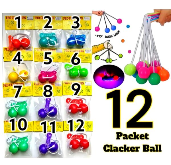12 packet tak tak clacker ball | china ball | pack of 12 pair ( 24 balls ) for kids and adults (random color)