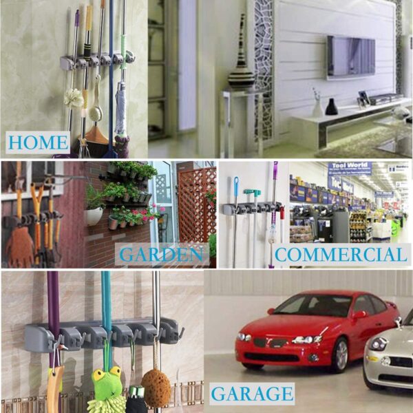 mop and broom holder wall mount | organizer for home garden garage and storage (random color) - Image 4