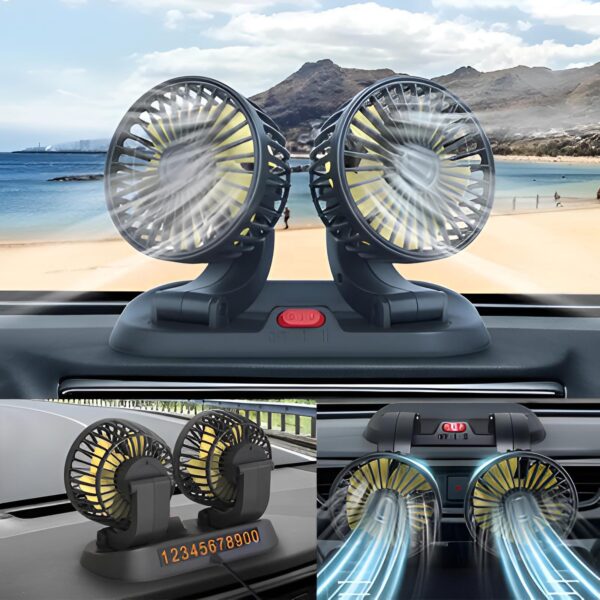 12v car dashboard cooling fan, dual head fan 360 degree rotation fan for cars - Image 3