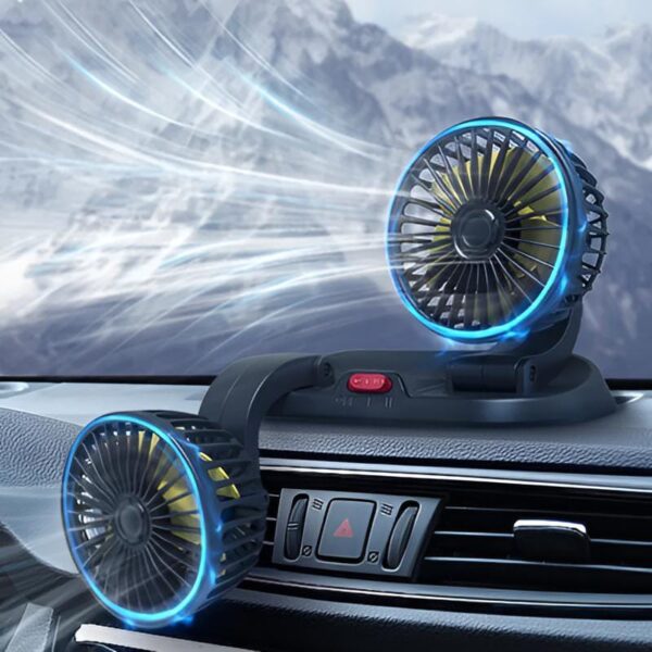 12v car dashboard cooling fan, dual head fan 360 degree rotation fan for cars - Image 4
