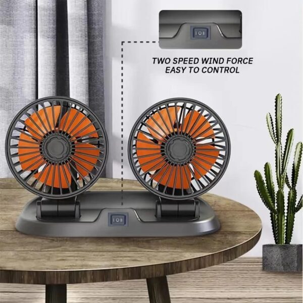 12v car dashboard cooling fan, dual head fan 360 degree rotation fan for cars - Image 8