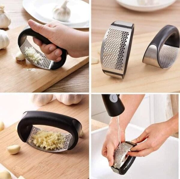 garlic press rocker - stainless steel garlic press, versatile garlic crusher, easy to use and store garlic mincer – effortless cleanup and dish safe garlic grater(random color)