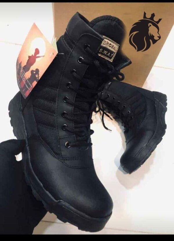 men's long army boots, black swat - Image 2